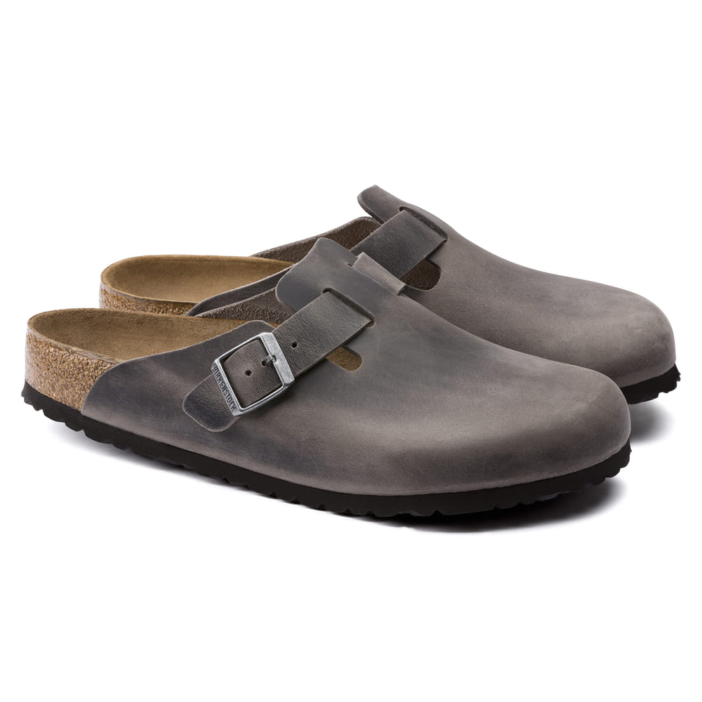 Birkenstock Gray Boston Soft Footbed Oiled Leather pair