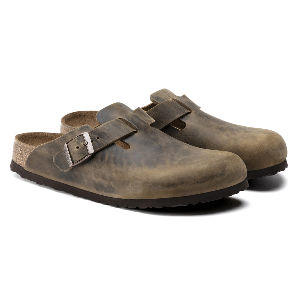 Birkenstock Mud Green Boston Oiled Leather Clog Pair View