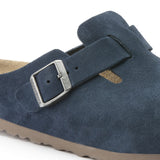 Birkenstock Navy Boston Soft Footbed Suede Leather Closeup