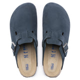 Birkenstock Blue/Navy Boston Soft Footbed Suede Leather clog top look