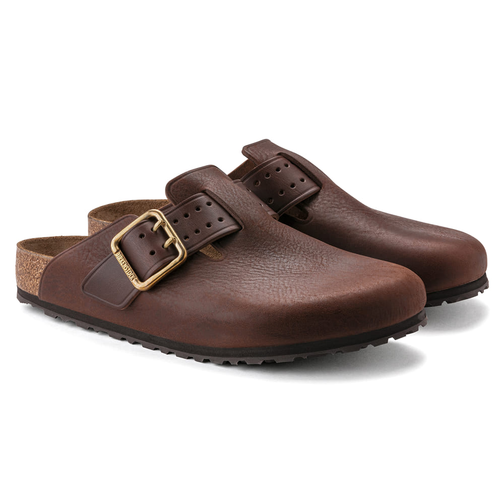Birkenstock Boston Brown Bold Gap Natural Leather - front view 