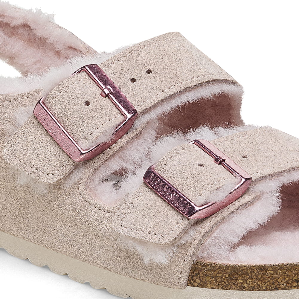 Birkesntock Pink/Light Rose Milano Suede Shearling Suede Leather/Shearling sandal Details