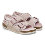 Birkesntock Pink/Light Rose Milano Suede Shearling Suede Leather/Shearling sandal Pair Look