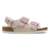 Birkesntock Pink/Light Rose Milano Suede Shearling Suede Leather/Shearling sandal Side Look
