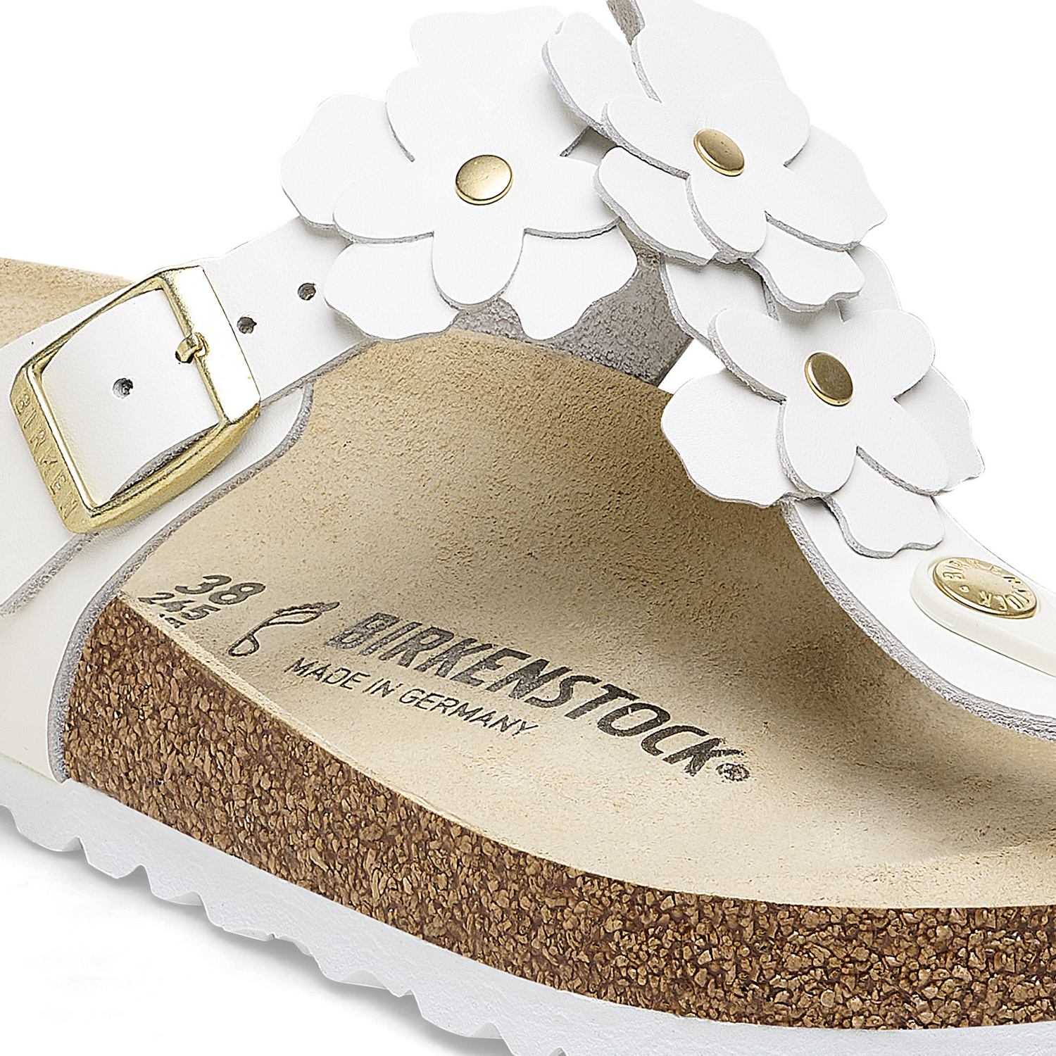 Gizeh Flower Embellishment Natural Leather White - BIRKENSTOCK