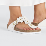 Gizeh Flower Embellishment Natural Leather White - BIRKENSTOCK