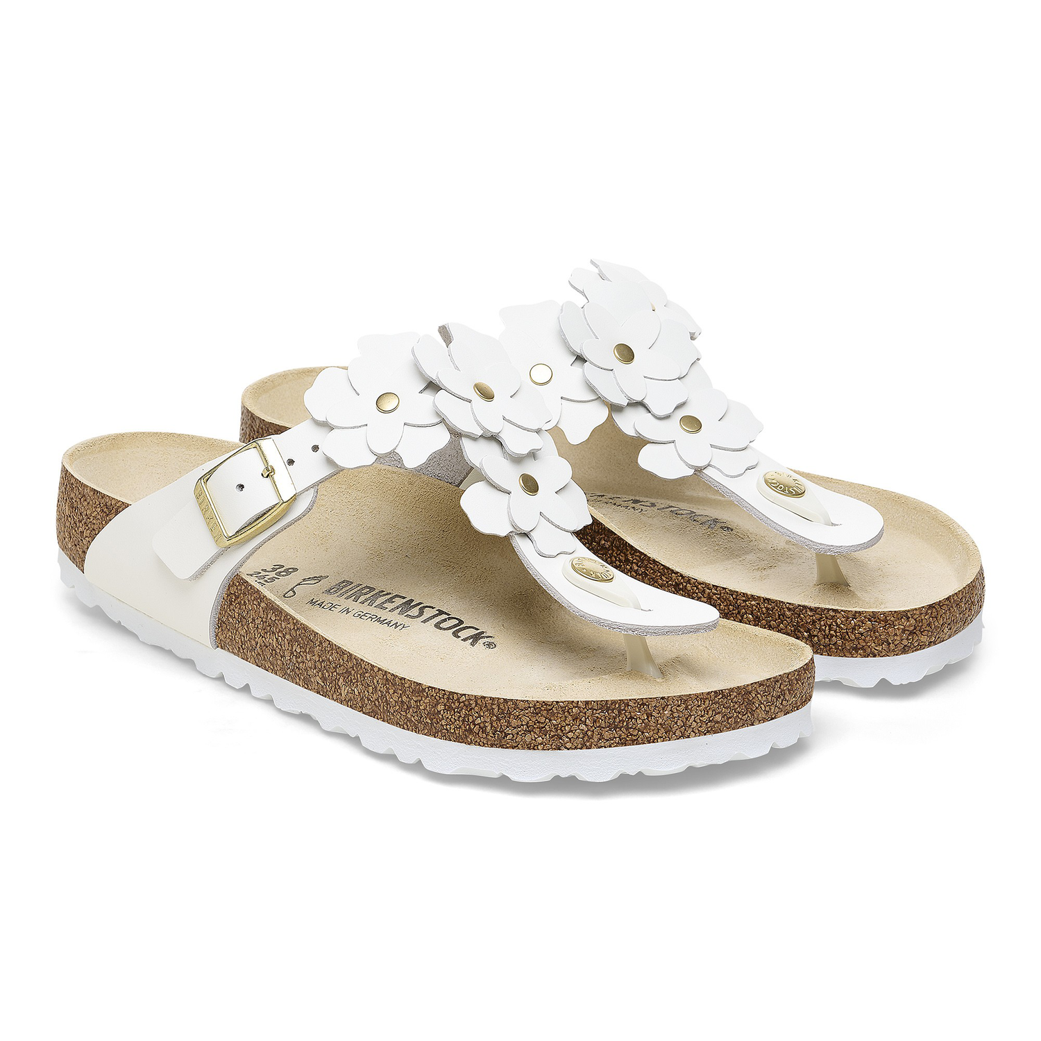 Gizeh Flower Embellishment Natural Leather White - BIRKENSTOCK