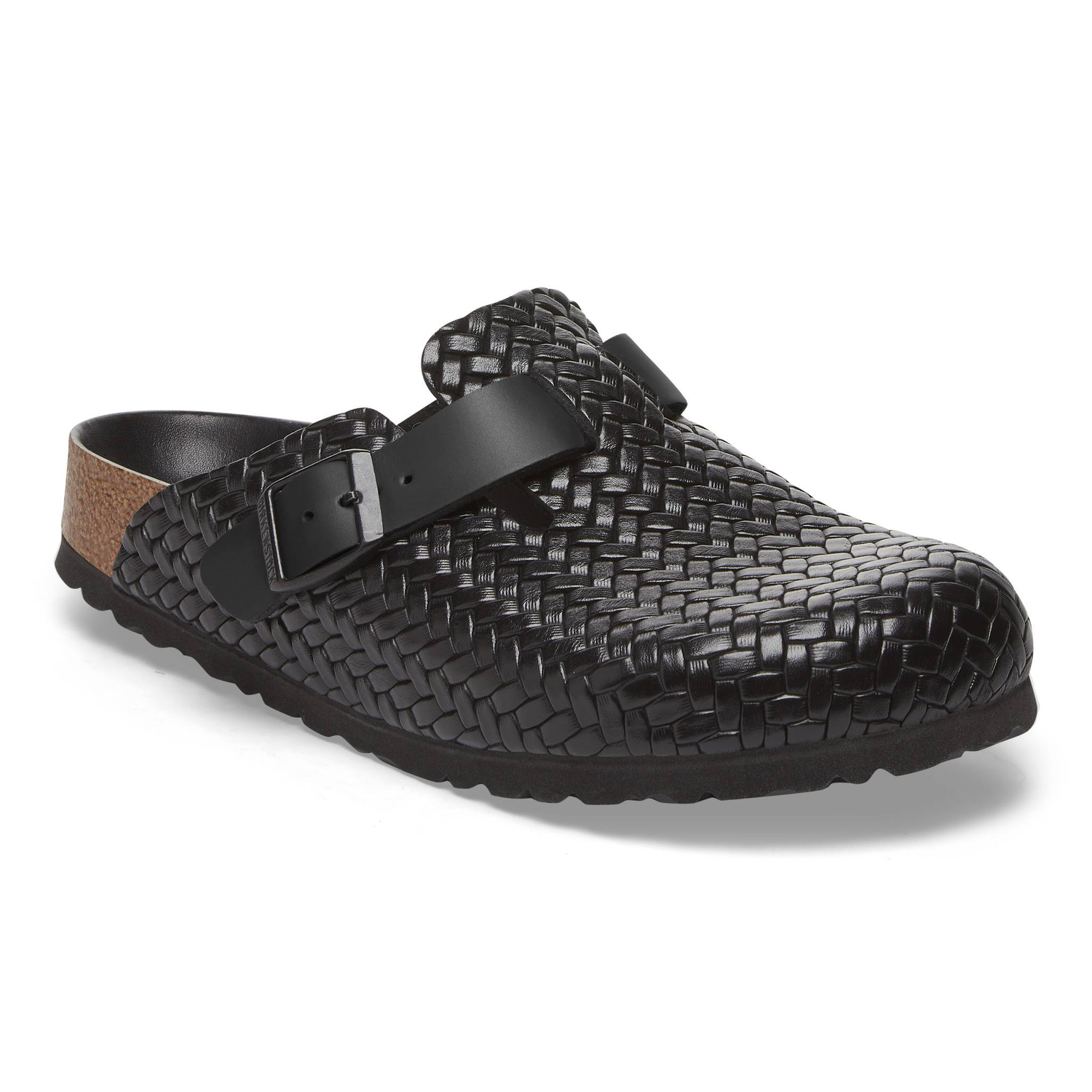 Boston Rivet Logo Natural Leather Woven Embossed Black - BIRKENSTOCK