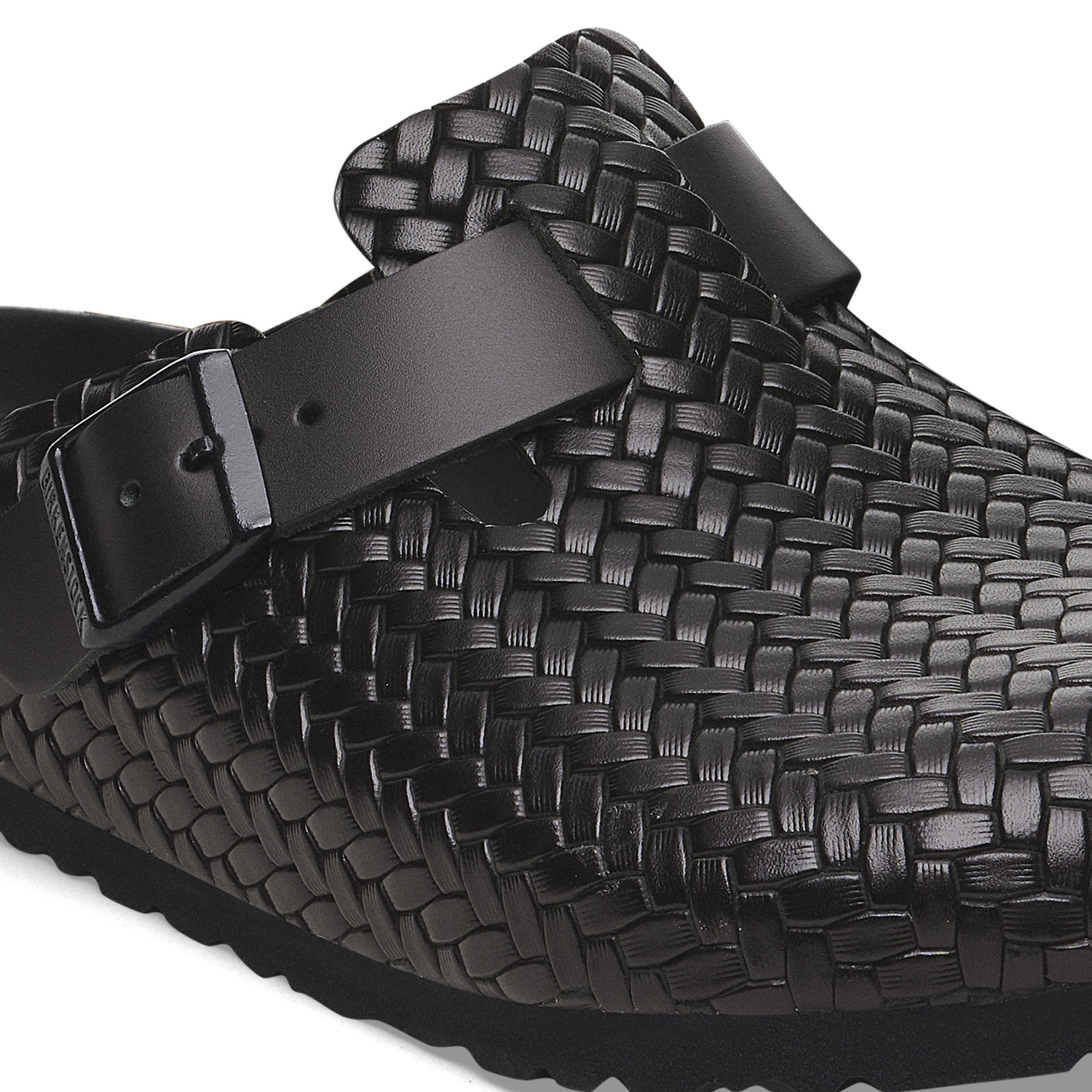 Boston Rivet Logo Natural Leather Woven Embossed Black - BIRKENSTOCK