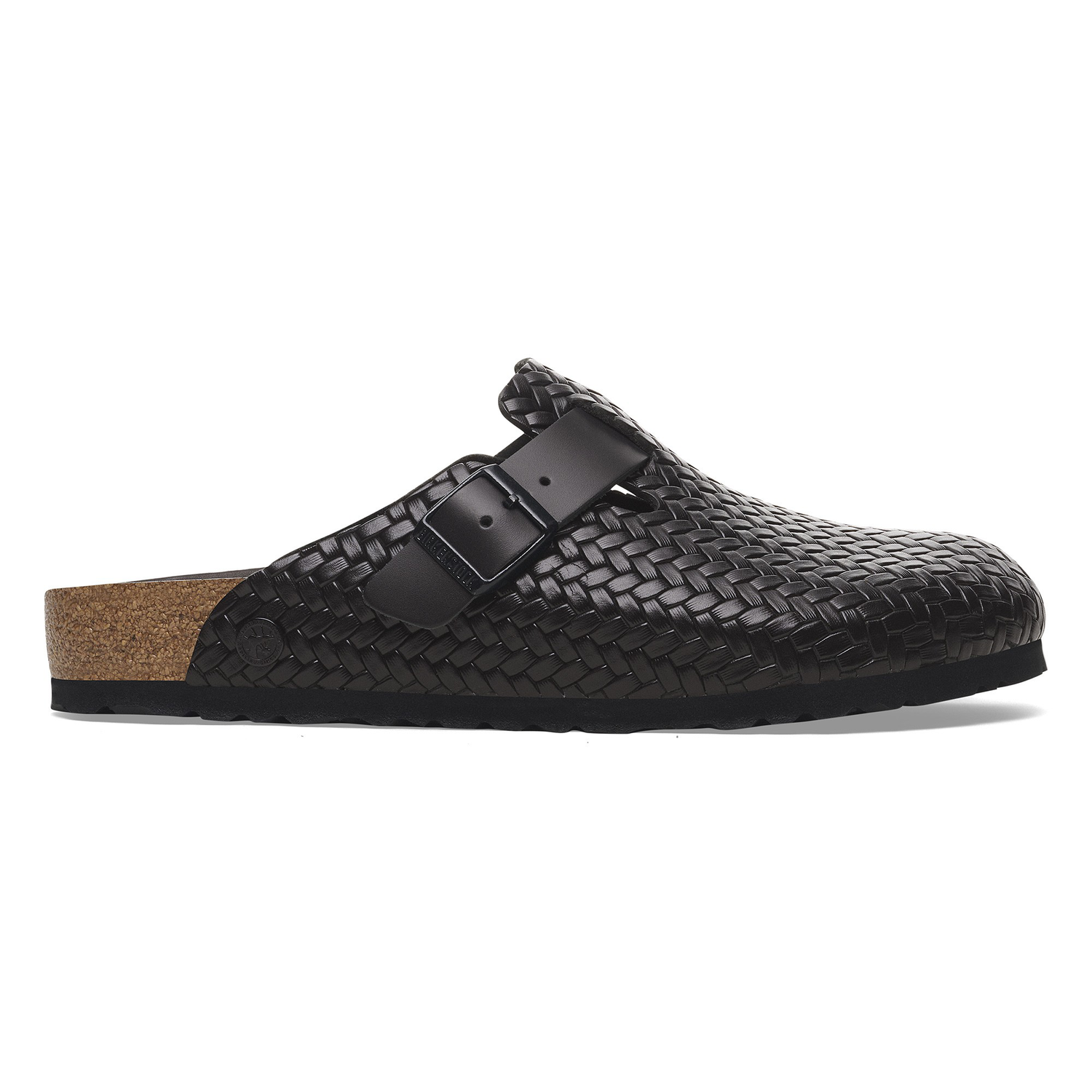 Boston Rivet Logo Natural Leather Woven Embossed Black - BIRKENSTOCK