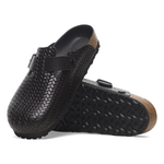 Boston Rivet Logo Natural Leather Woven Embossed Black - BIRKENSTOCK