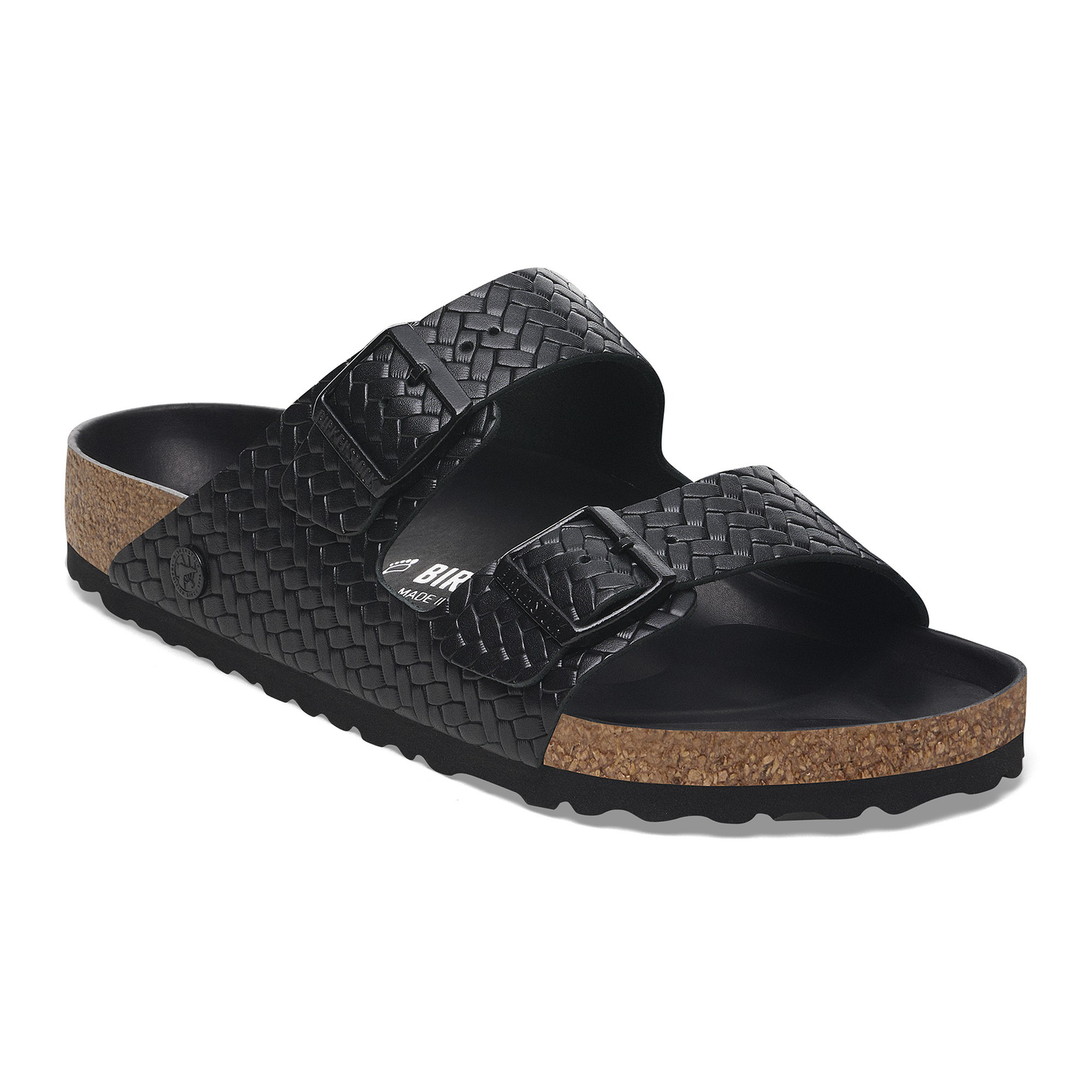 Arizona Rivet Logo Natural Leather Woven Embossed Black - BIRKENSTOCK