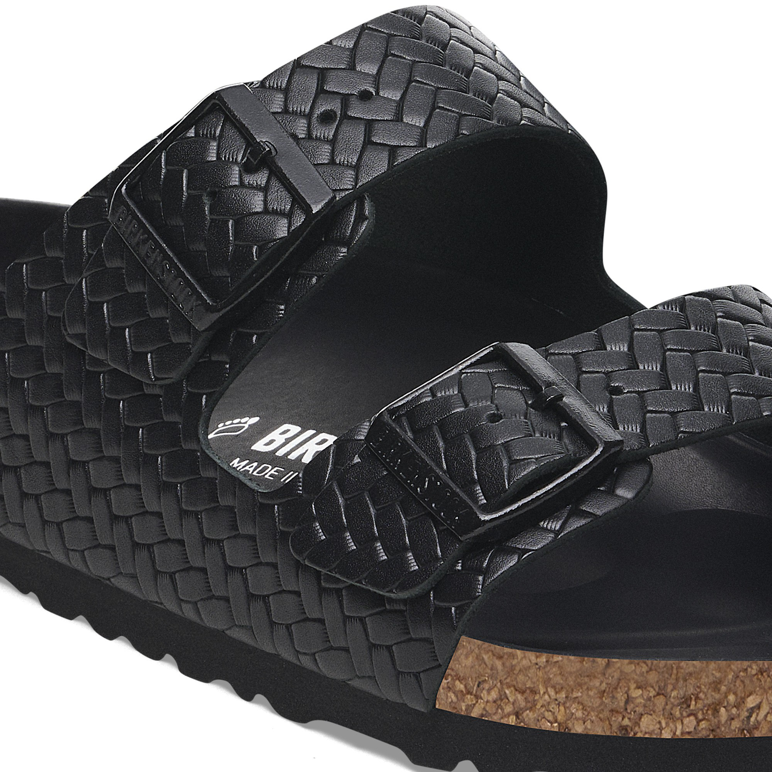 Arizona Rivet Logo Natural Leather Woven Embossed Black - BIRKENSTOCK