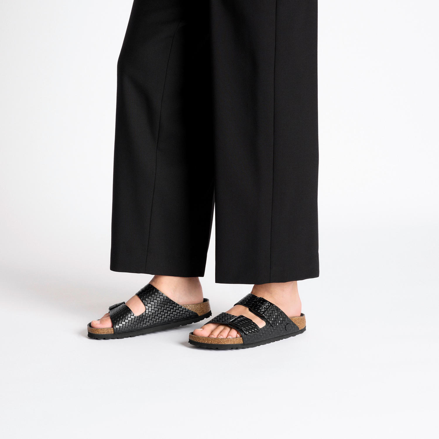 Arizona Rivet Logo Natural Leather Woven Embossed Black - BIRKENSTOCK