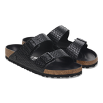 Arizona Rivet Logo Natural Leather Woven Embossed Black - BIRKENSTOCK
