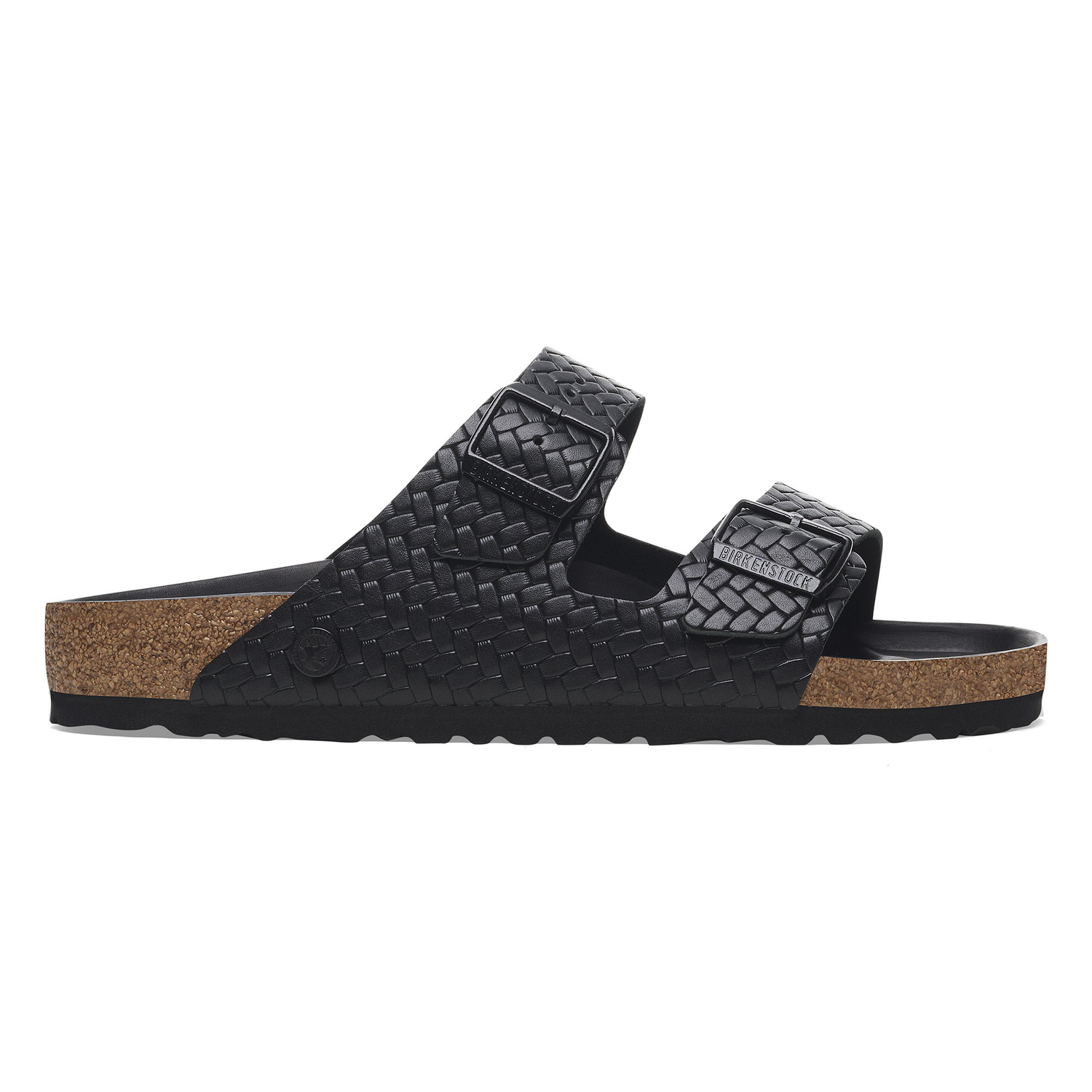 Arizona Rivet Logo Natural Leather Woven Embossed Black - BIRKENSTOCK