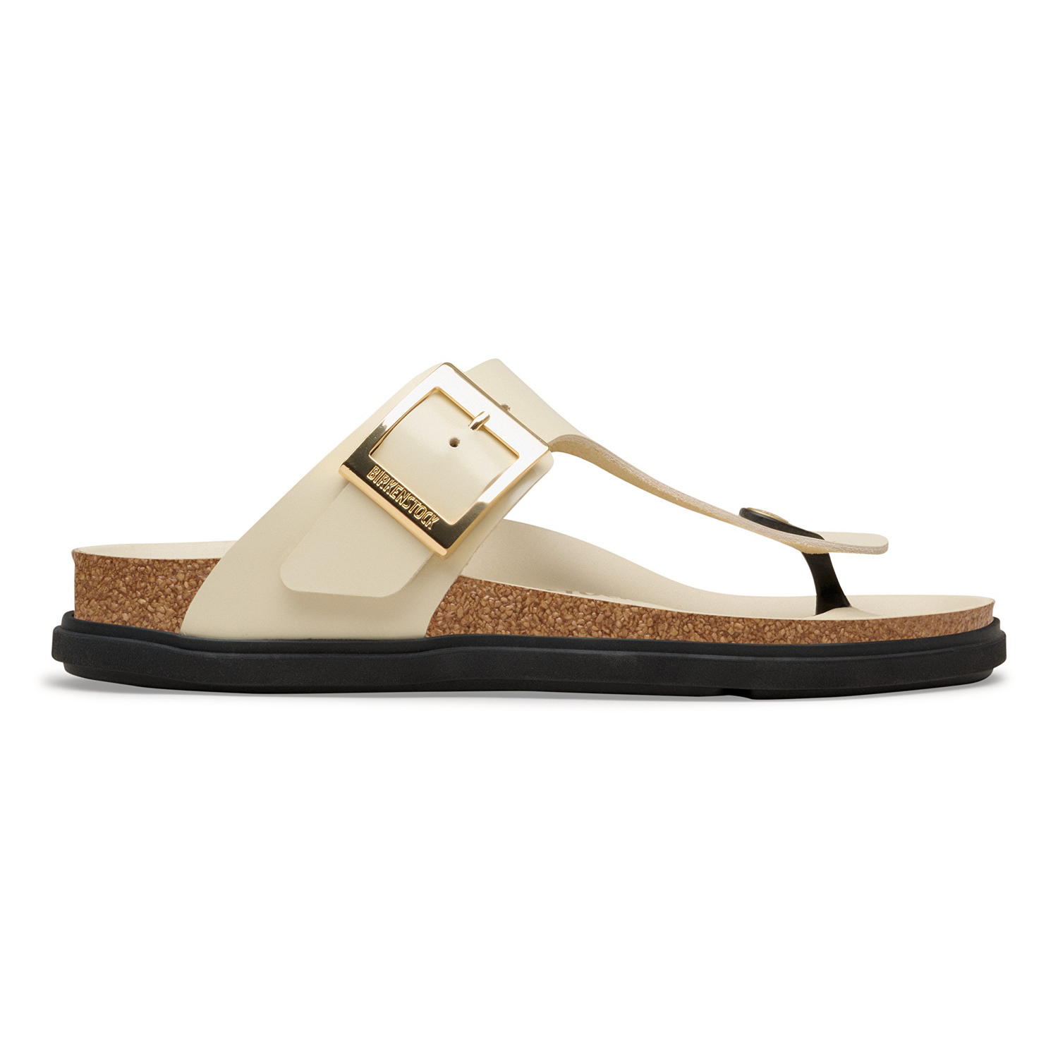 Gizeh Droplet Buckle Natural Leather Patent High-Shine Ecru - BIRKENSTOCK