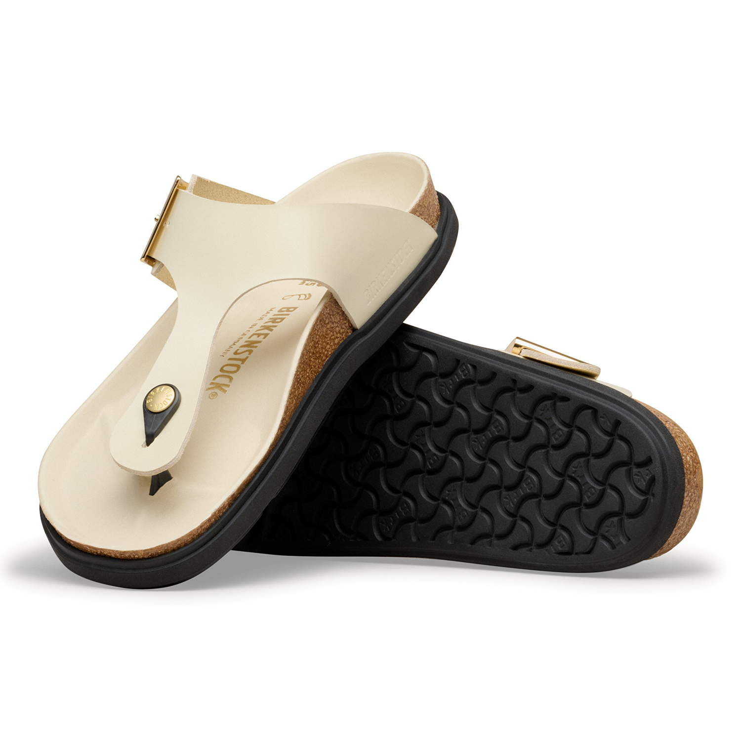 Gizeh Droplet Buckle Natural Leather Patent High-Shine Ecru - BIRKENSTOCK
