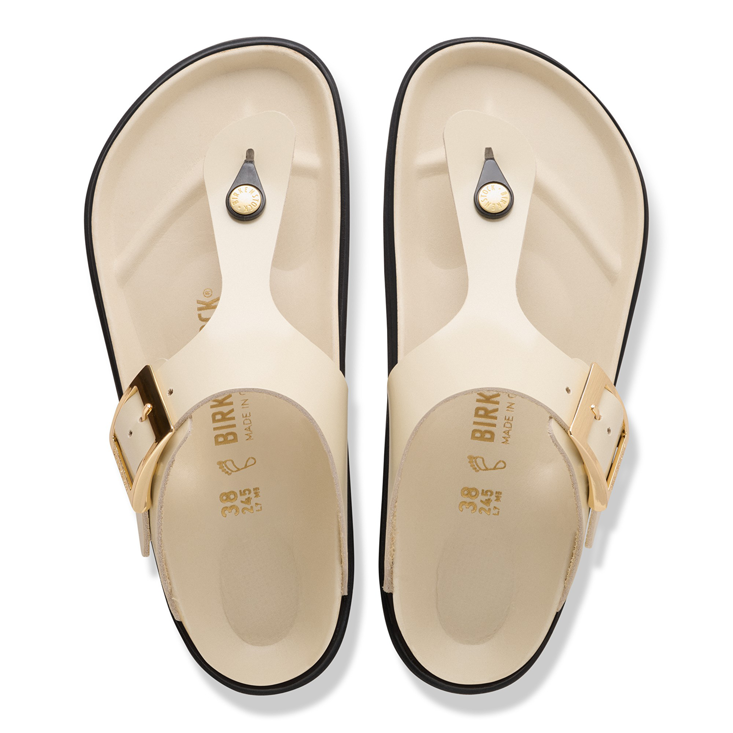 Gizeh Droplet Buckle Natural Leather Patent High-Shine Ecru - BIRKENSTOCK