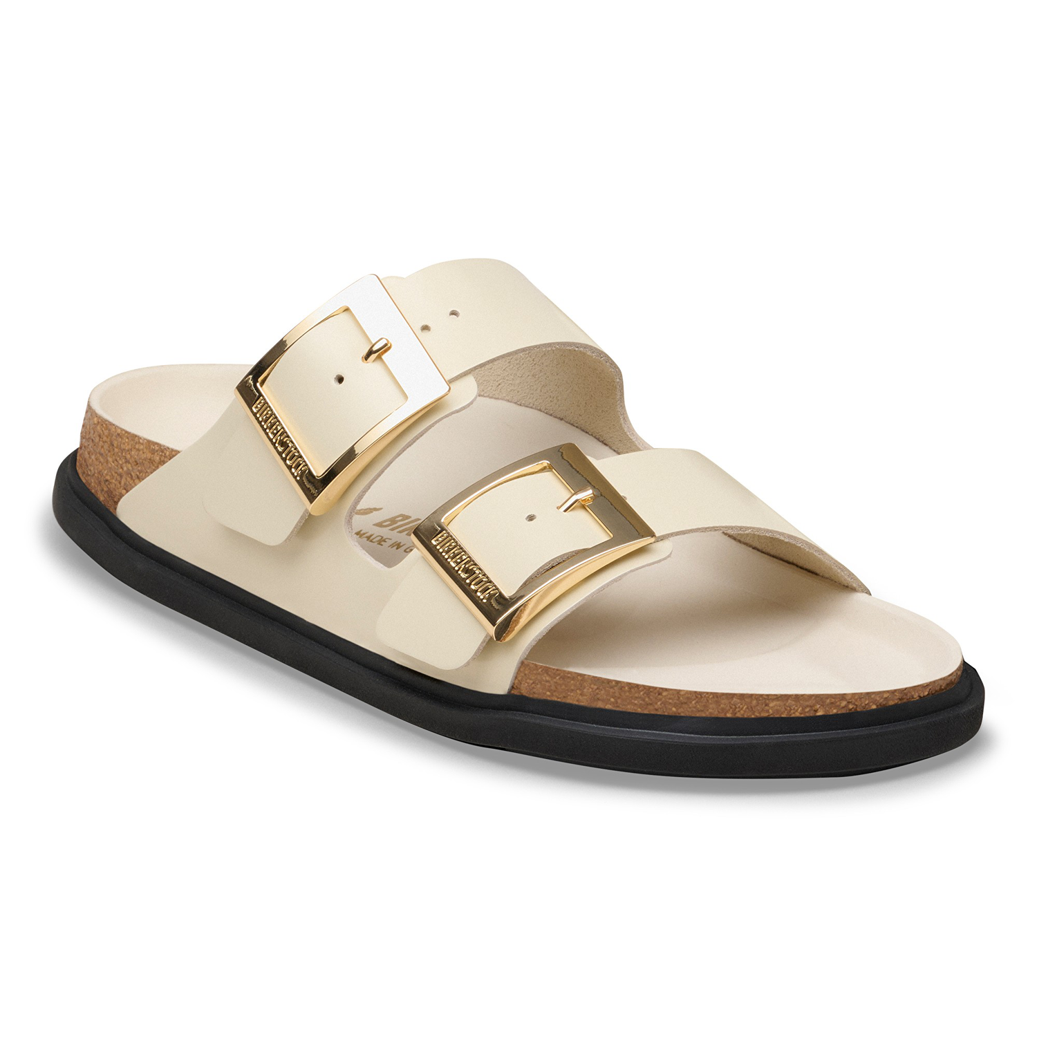 Arizona Droplet Buckle Natural Leather Patent High-Shine Ecru - BIRKENSTOCK