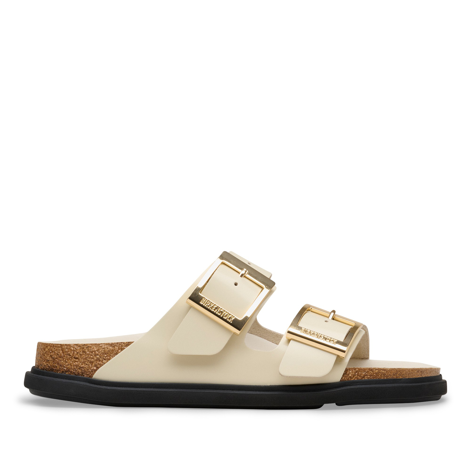 Arizona Droplet Buckle Natural Leather Patent High-Shine Ecru - BIRKENSTOCK