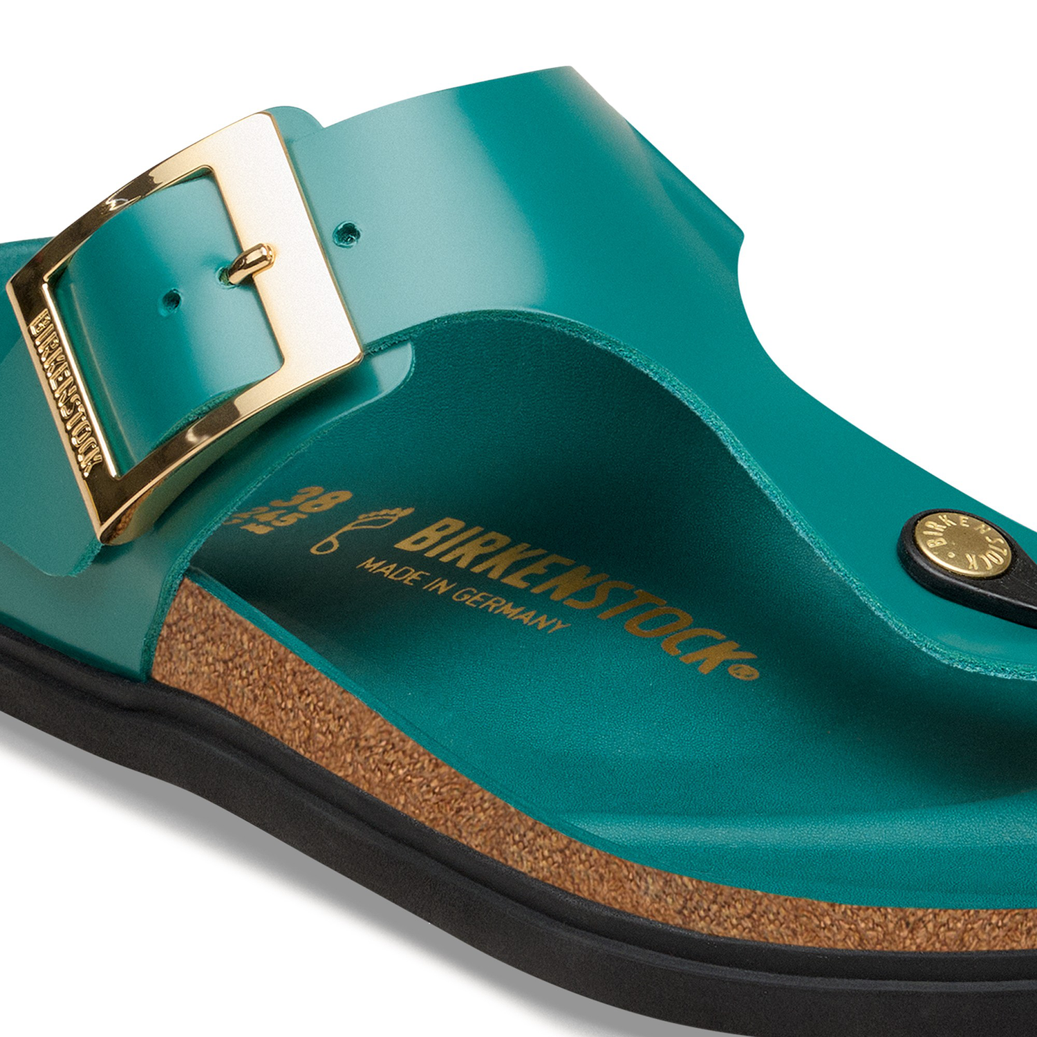 Gizeh Droplet Buckle Natural Leather Patent High-Shine Dark Teal - BIRKENSTOCK