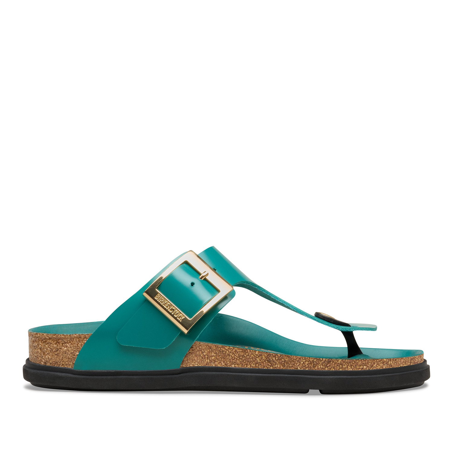 Gizeh Droplet Buckle Natural Leather Patent High-Shine Dark Teal - BIRKENSTOCK