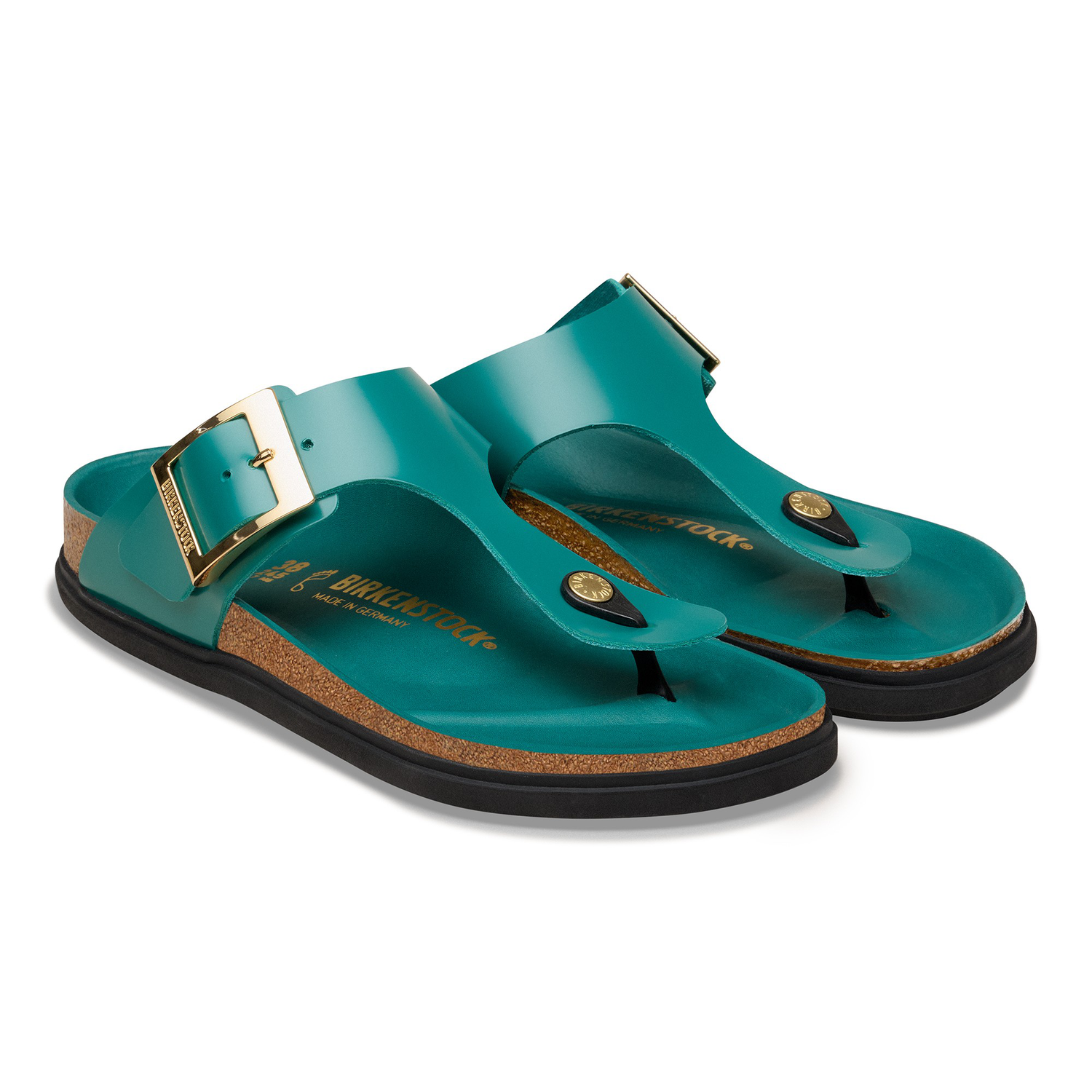 Gizeh Droplet Buckle Natural Leather Patent High-Shine Dark Teal - BIRKENSTOCK