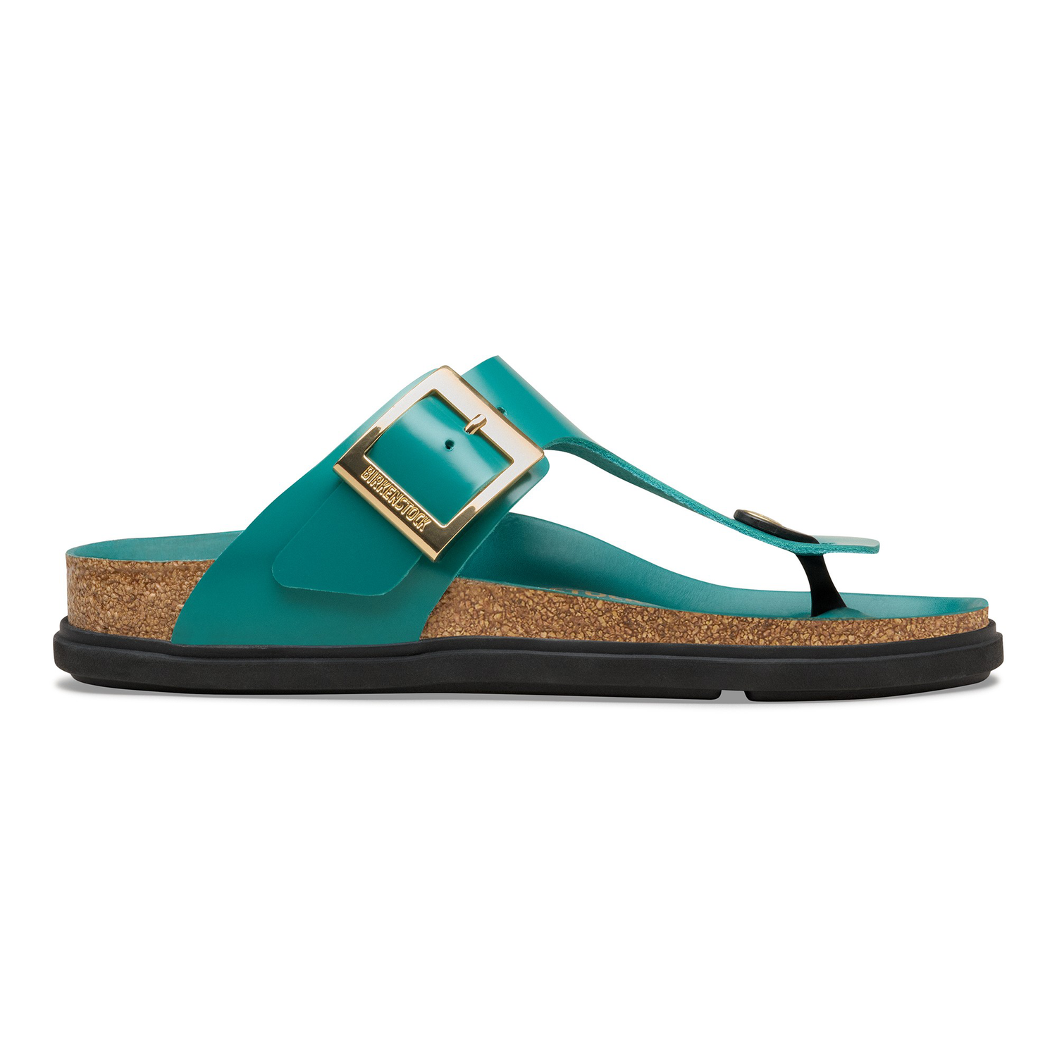 Gizeh Droplet Buckle Natural Leather Patent High-Shine Dark Teal - BIRKENSTOCK
