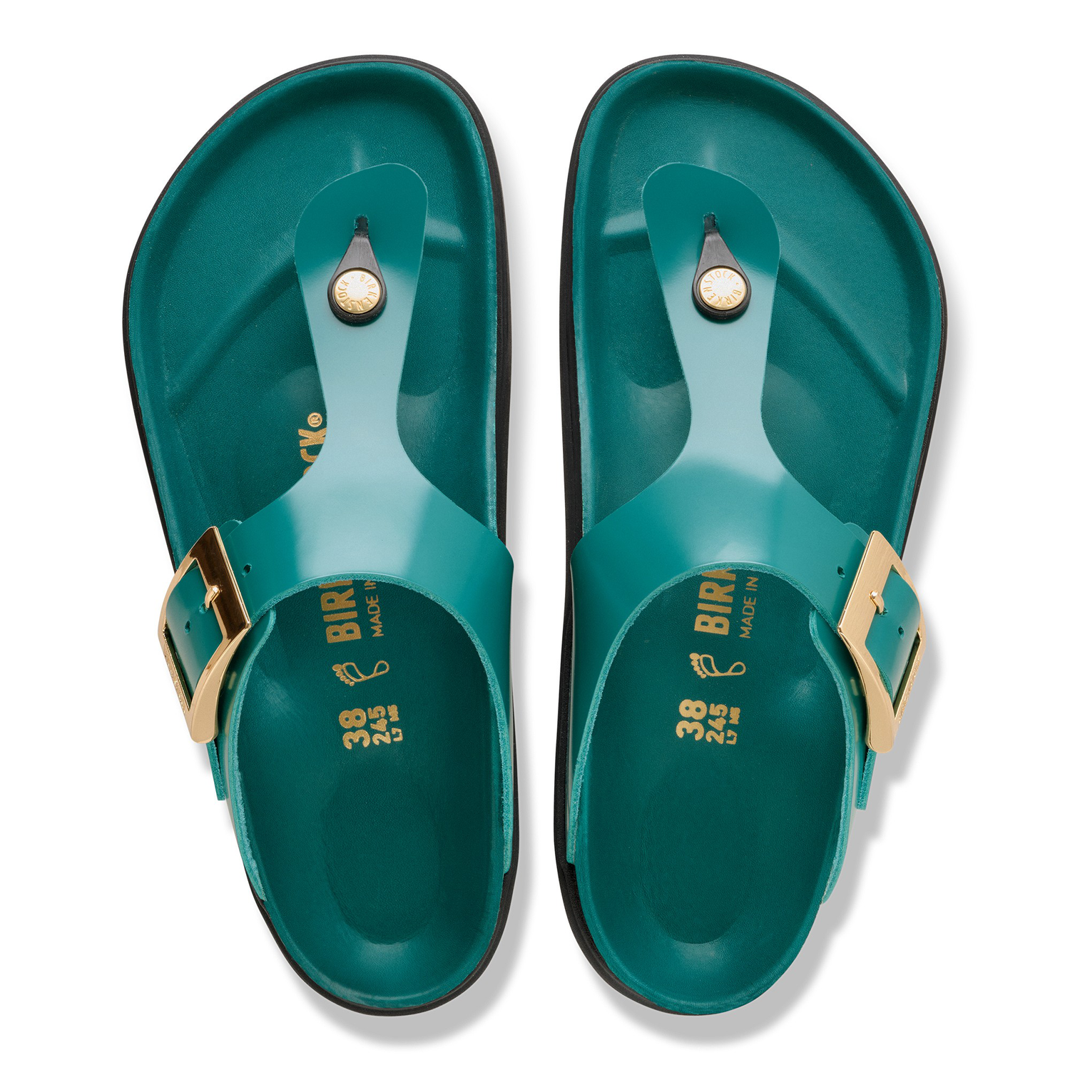 Gizeh Droplet Buckle Natural Leather Patent High-Shine Dark Teal - BIRKENSTOCK
