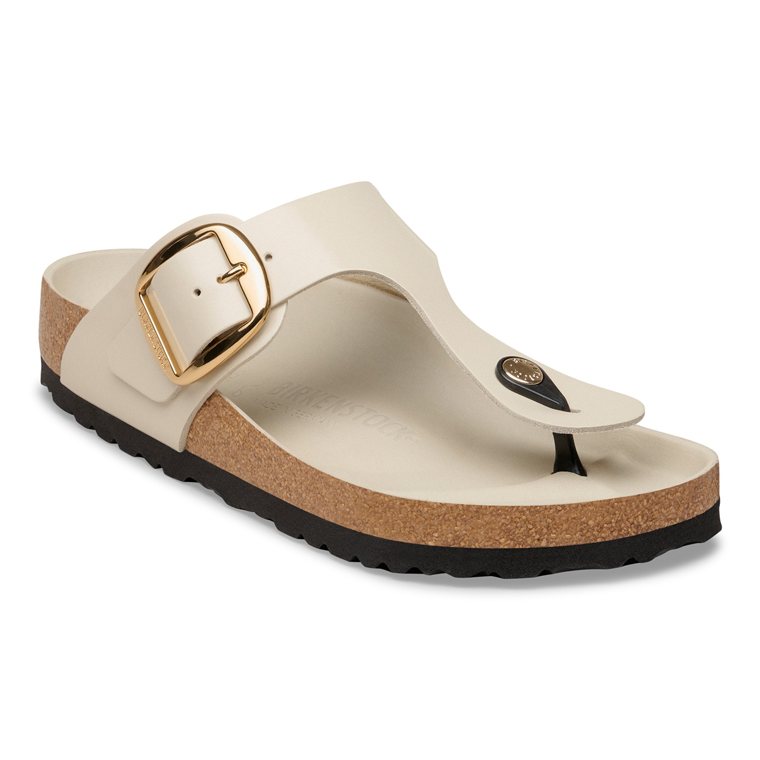 Gizeh Big Buckle Natural Leather Patent High-Shine Oyster - BIRKENSTOCK