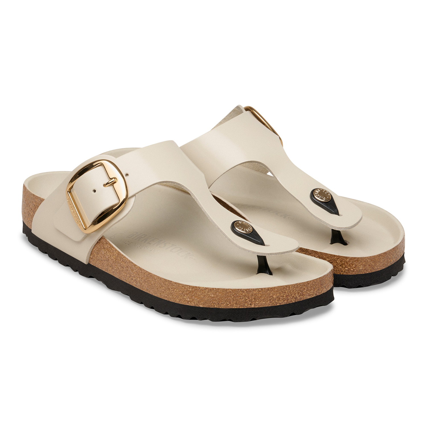 Gizeh Big Buckle Natural Leather Patent High-Shine Oyster - BIRKENSTOCK