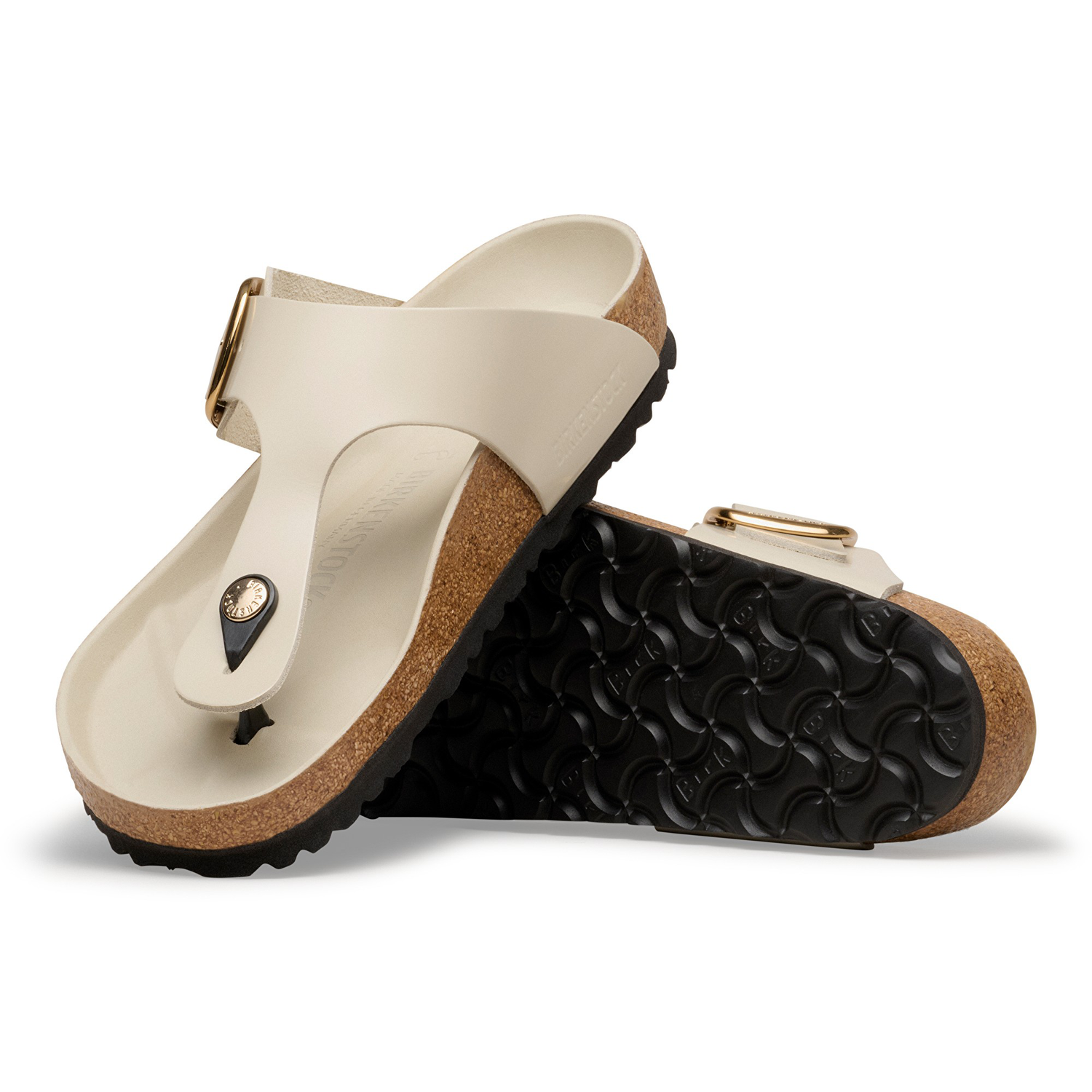 Gizeh Big Buckle Natural Leather Patent High-Shine Oyster - BIRKENSTOCK