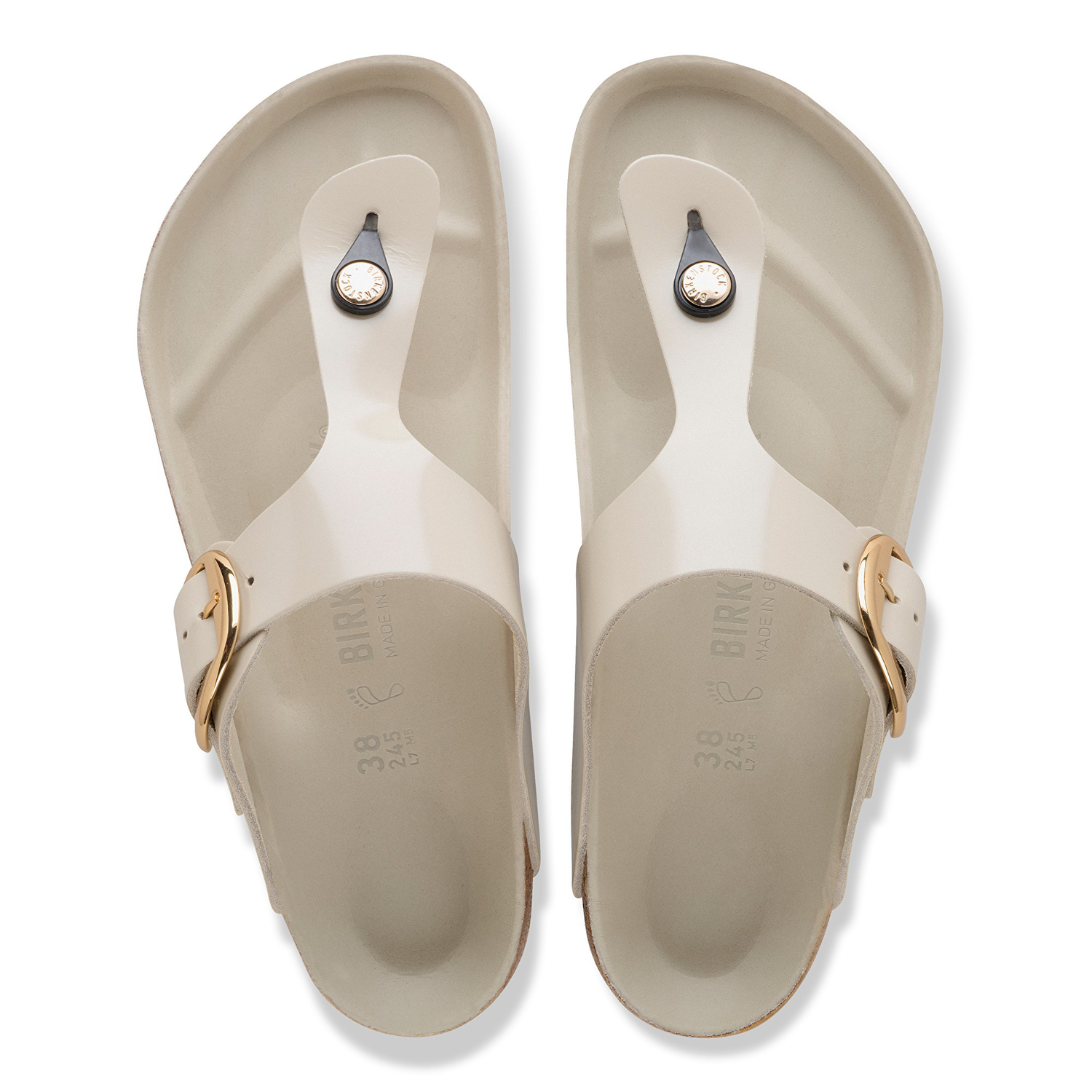 Gizeh Big Buckle Natural Leather Patent High-Shine Oyster - BIRKENSTOCK