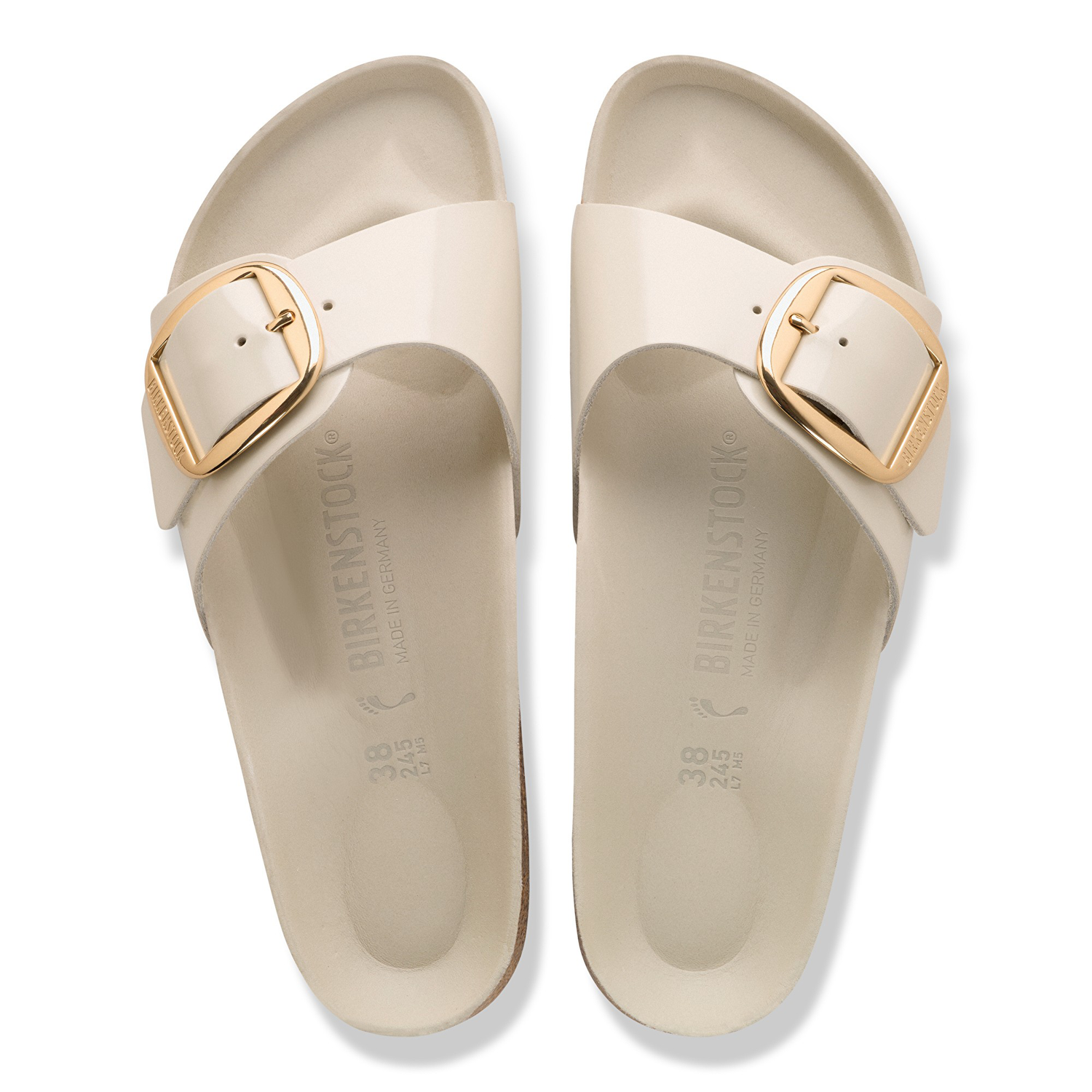 Madrid Big Buckle Natural Leather Patent High-Shine Oyster - BIRKENSTOCK