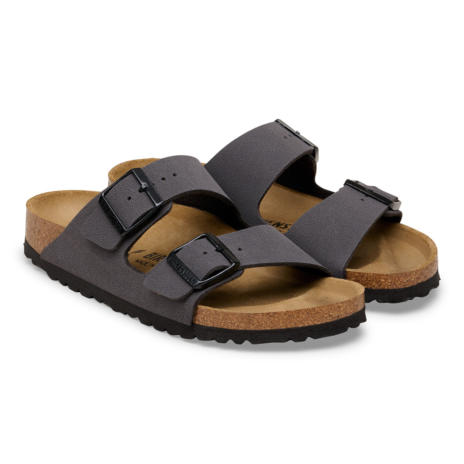 Arizona Birko-Flor Nubuk Velvet Gray/Black Buckles - BIRKENSTOCK