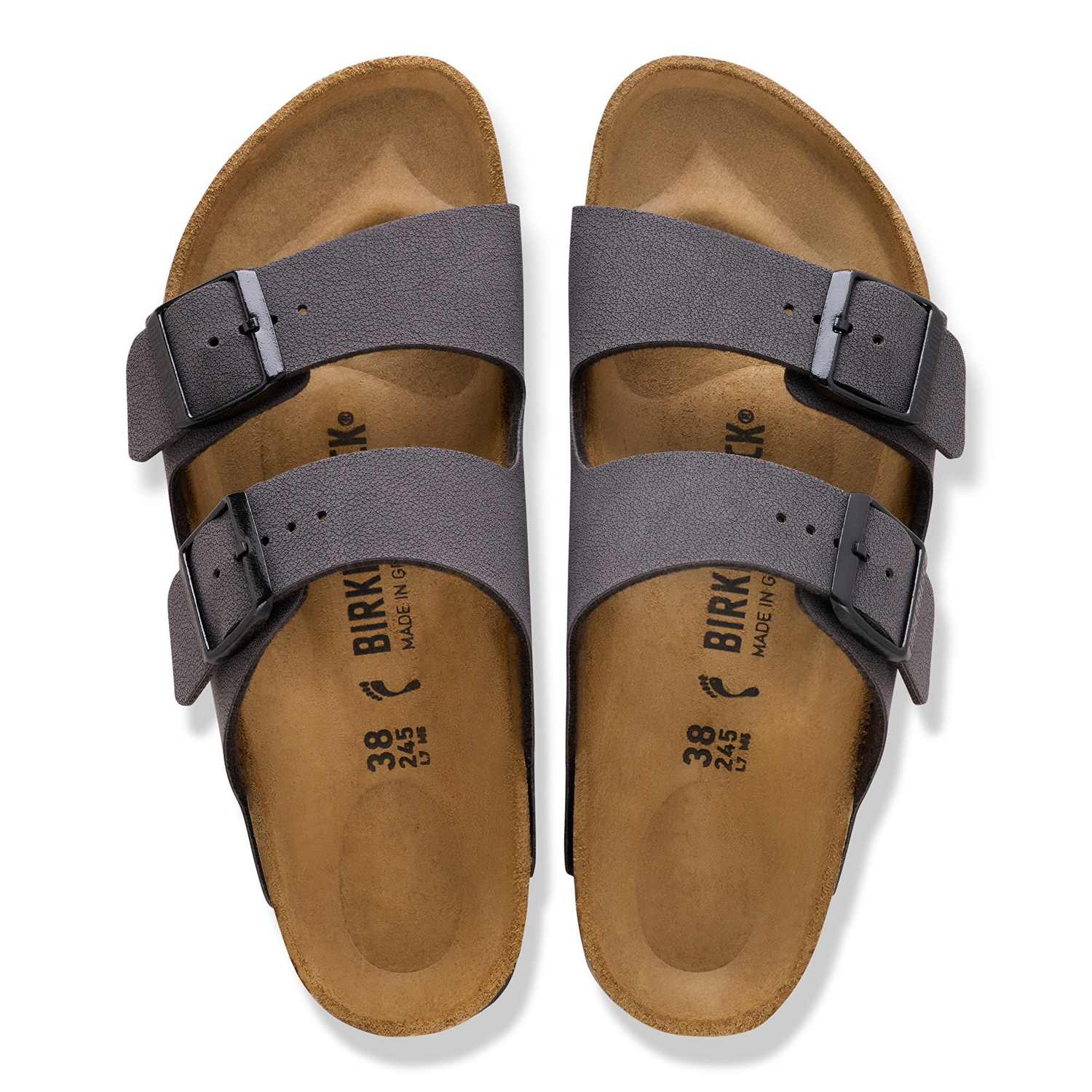 Arizona Birko-Flor Nubuk Velvet Gray/Black Buckles - BIRKENSTOCK