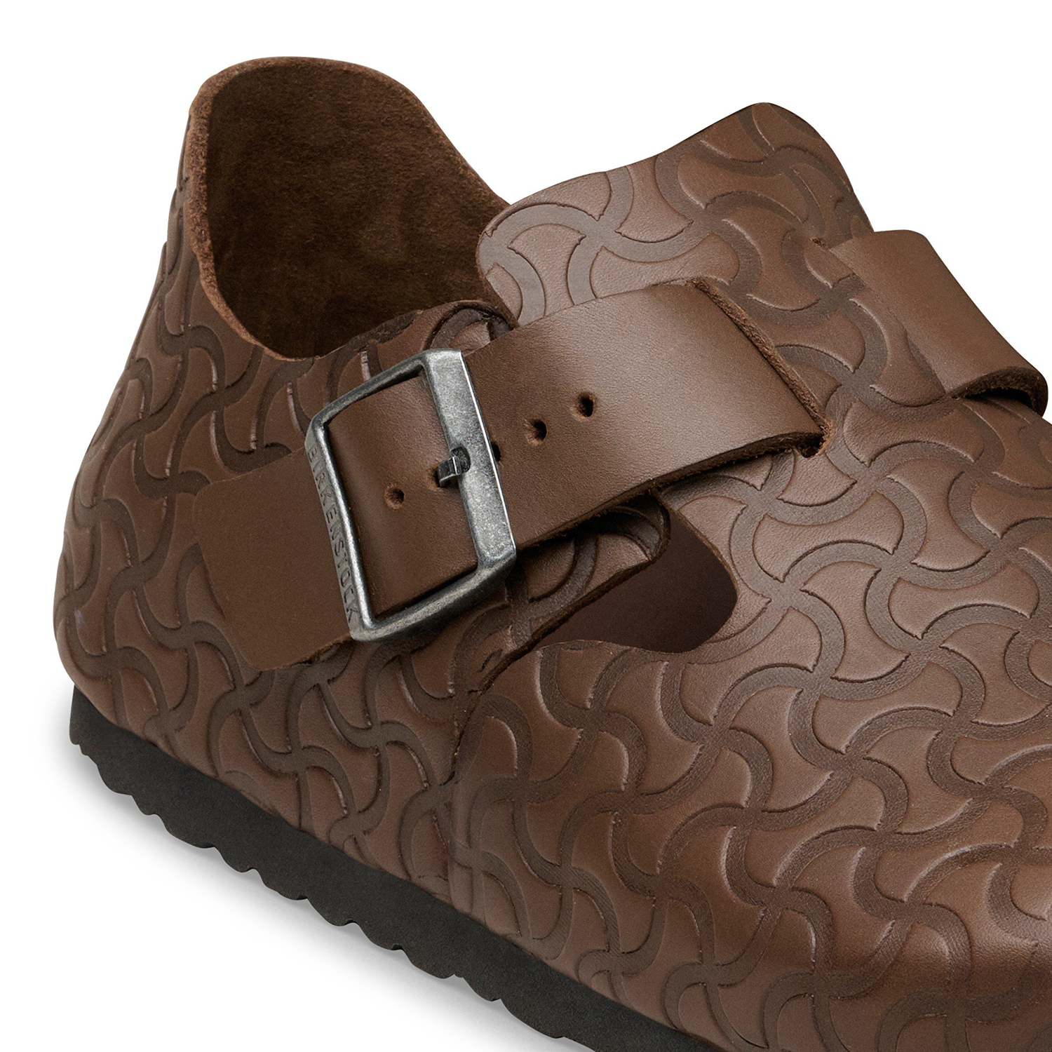 London Single Strap Natural Leather Embossed Carafe Semi Veg Tan - BIRKENSTOCK