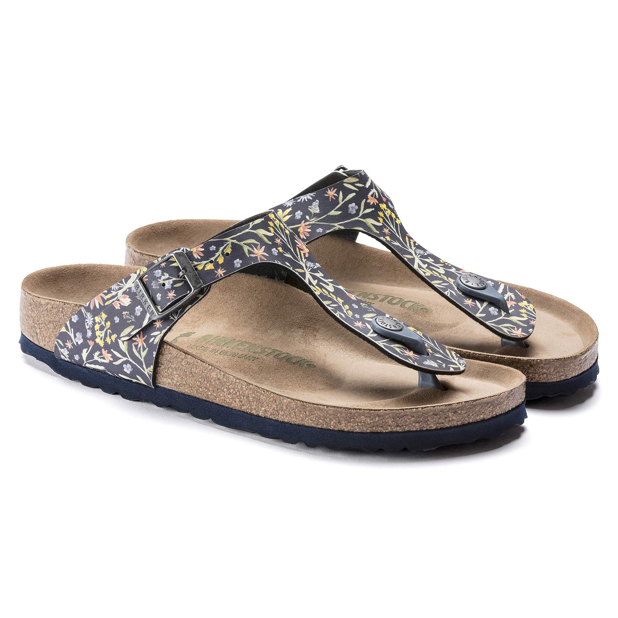 BIRKENSTOCK Gizeh Vegan Birko-Flor Sandal Watercolor Flower Navy
