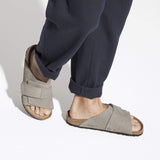 Birkenstock Gray/Desert Buck Whale Gray Kyoto Soft Footbed Nubuck Leather footbed Sandal Closeup look