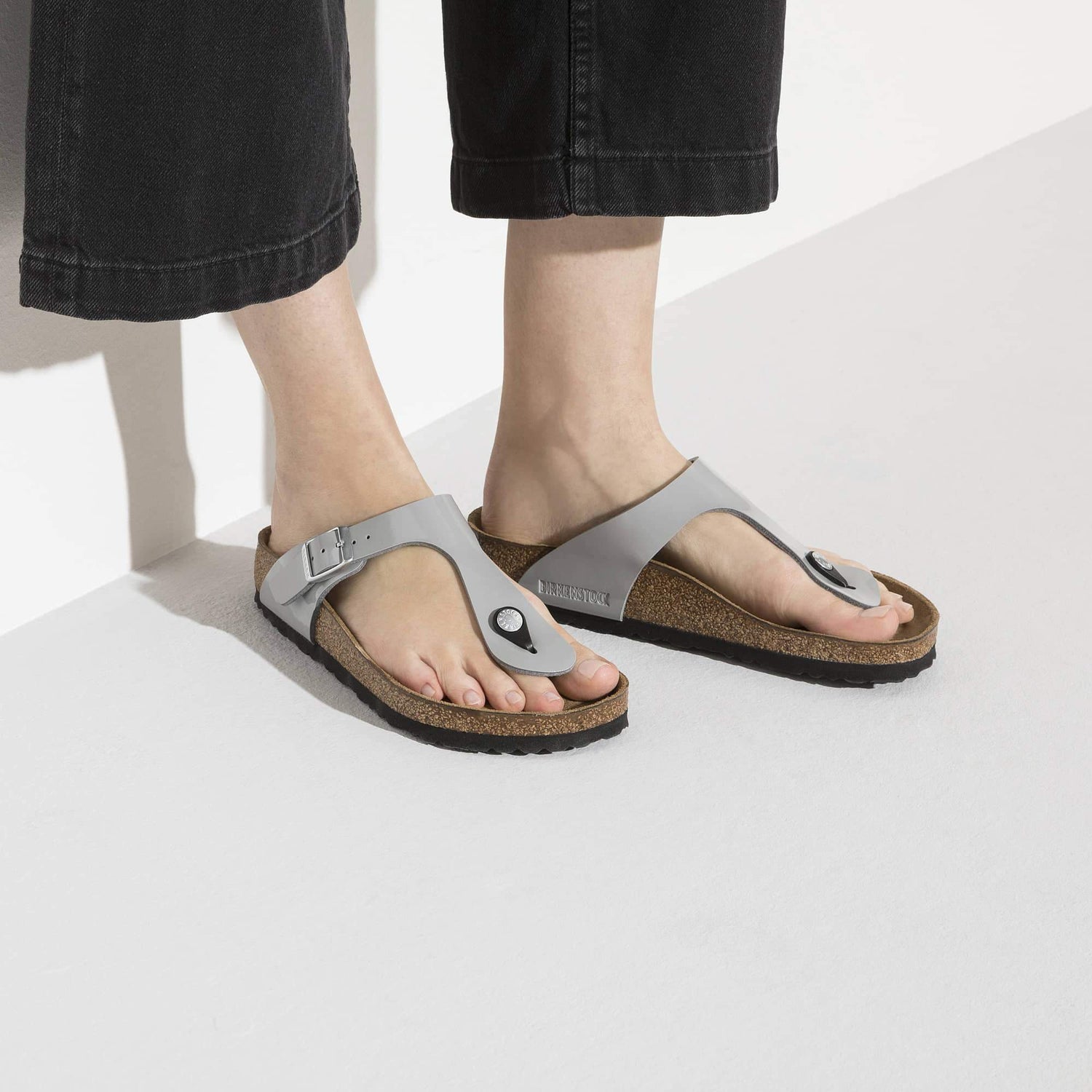 BIRKENSTOCK Gizeh Birko-Flor Patent Sandal Gray