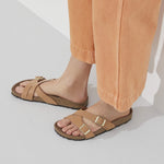 Birkenstock Yao Vegan Birko-Flor brown Nubuck Sandal Front Closeup Look