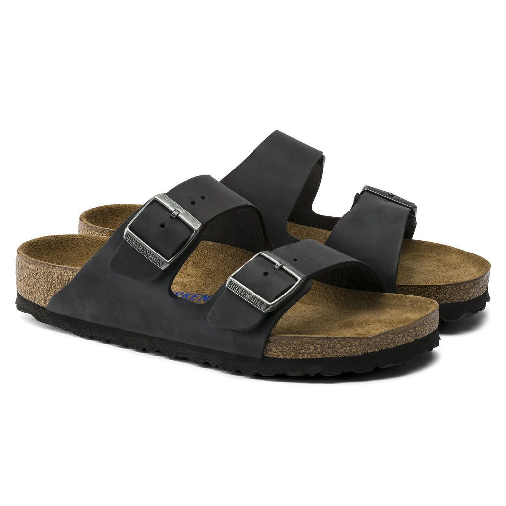 BIRKENSTOCK Arizona Soft Footbed Oiled Nubuck Leather Sandal - Black